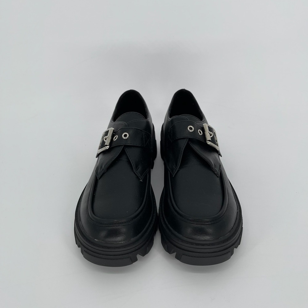 Forever Women's Black‎ Buckle Strap Chunky Lug Sole Berry-96 Loafers Size 8.5